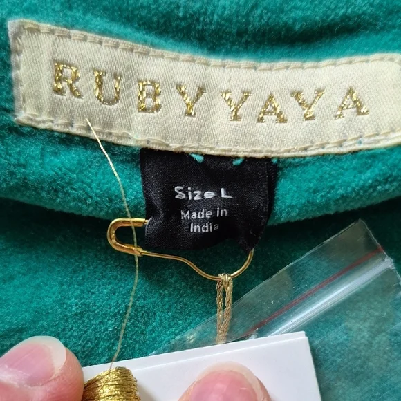 NWT Ruby Yaya Cotton Velvet Beaded Sequin Jacket Teal Boho Glam Large - Picture 10 of 12